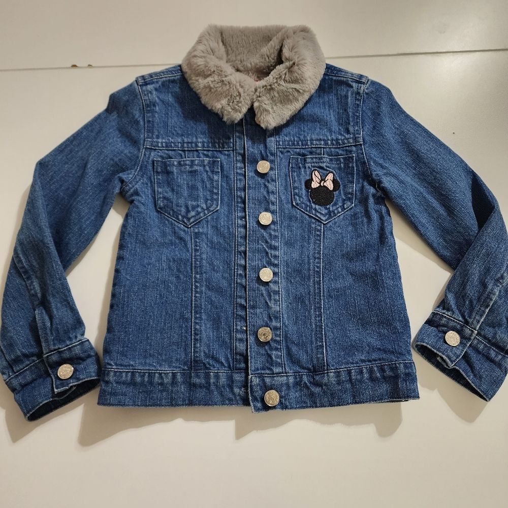 Girls Disney Minnie Mouse Embroidered Blue & Pink Denim Jacket Size 5